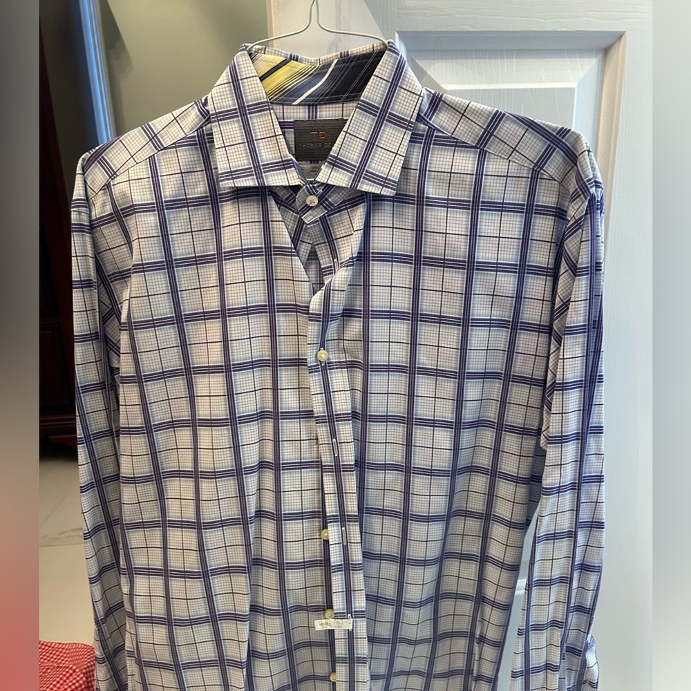 Thomas Dean Men's Blue Checkered Shirt